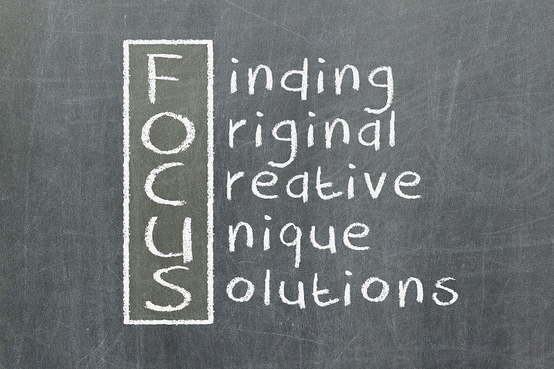 Focus acronym for Finding, Original, Creative, Unique, Solutions